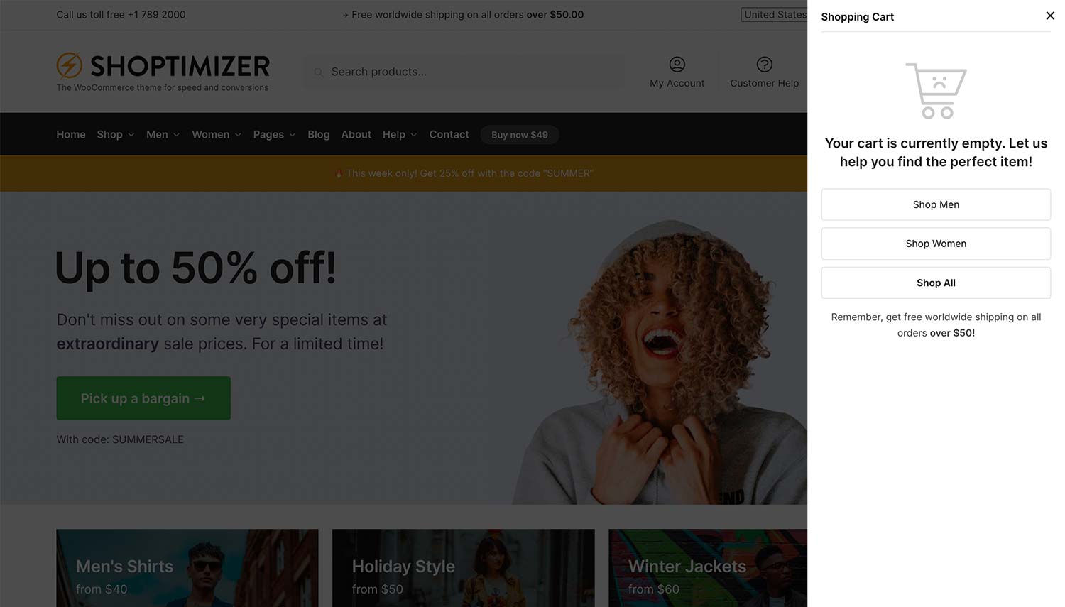Include your own custom empty mini cart content in Shoptimizer