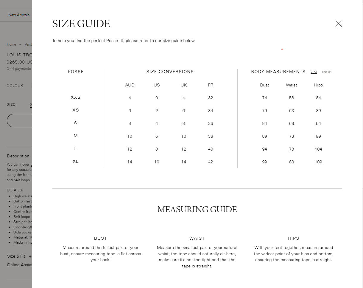 Outstanding Size Guide Examples in eCommerce