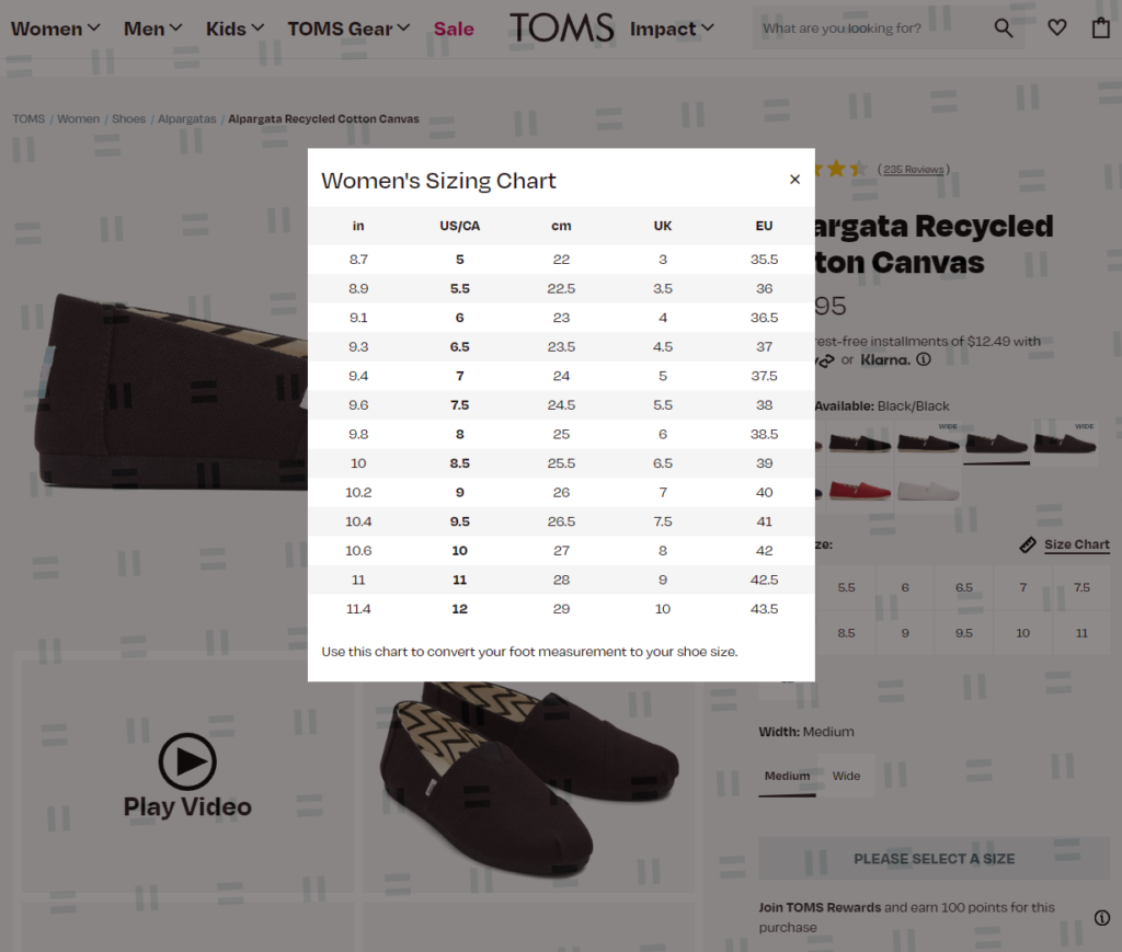 Outstanding Size Guide Examples in eCommerce