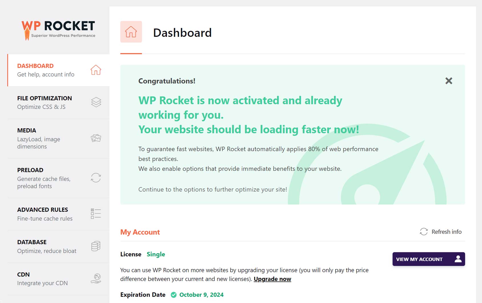 WP Rocket Dashboard