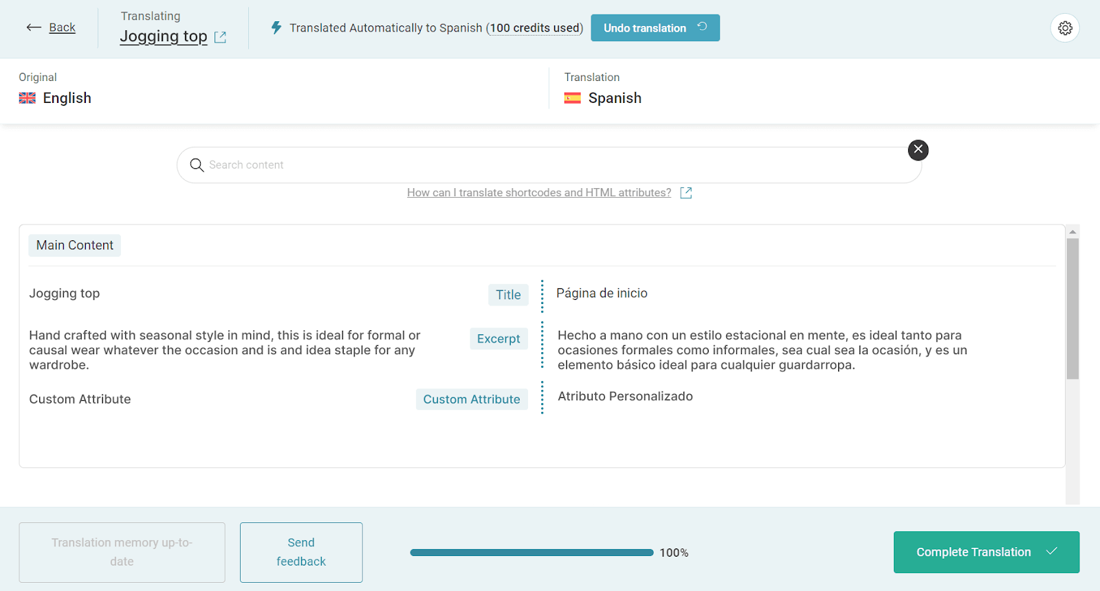 Completing the translation in WPML