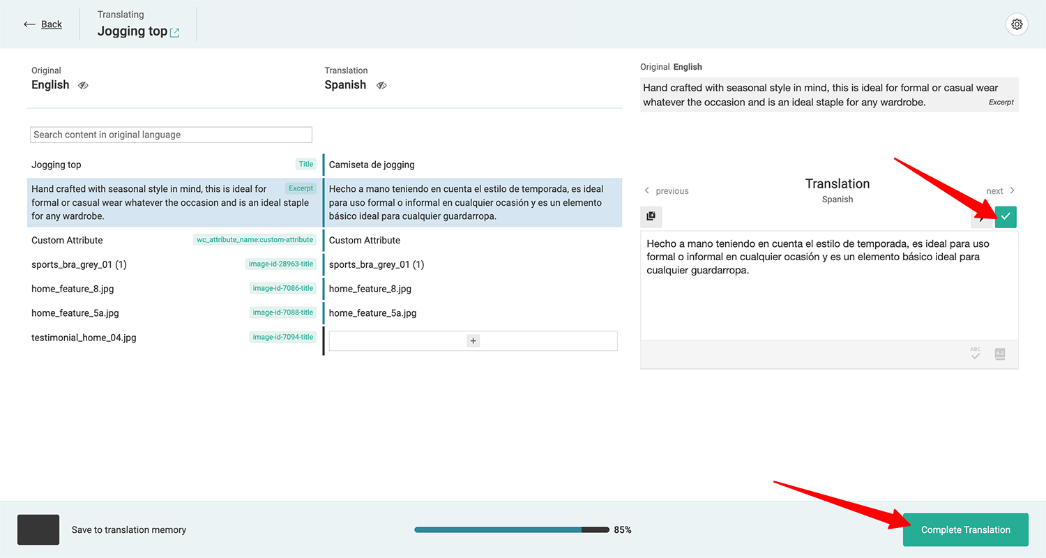 Completing the translation in WPML