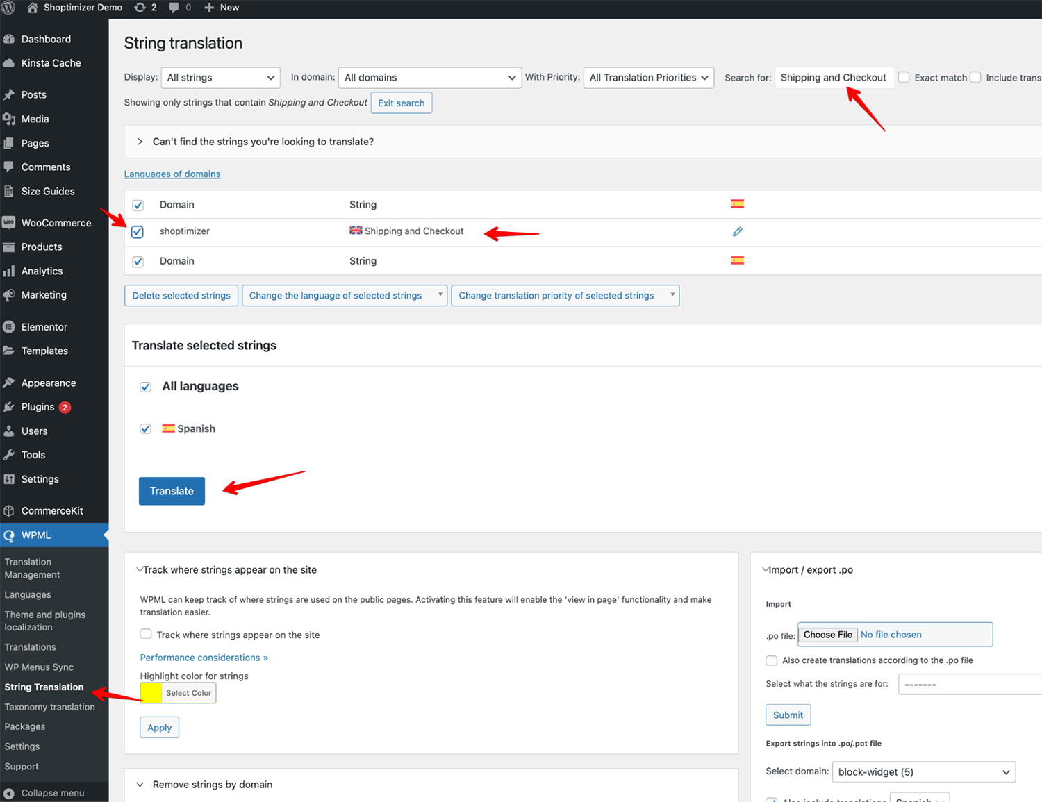 Translating "Shipping and Checkout"