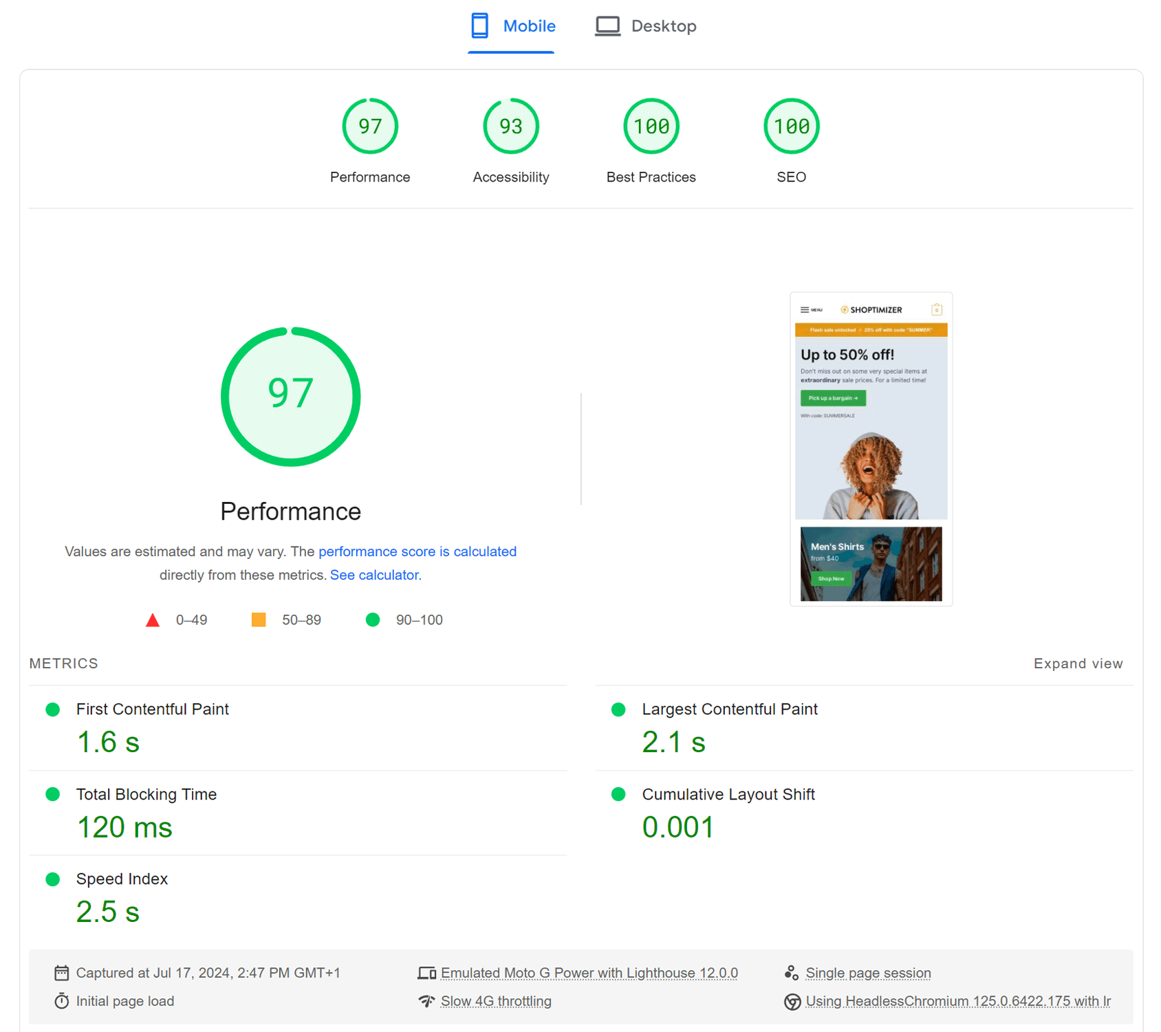 PageSpeed Insights Test Results Using FlyingPress Mobile