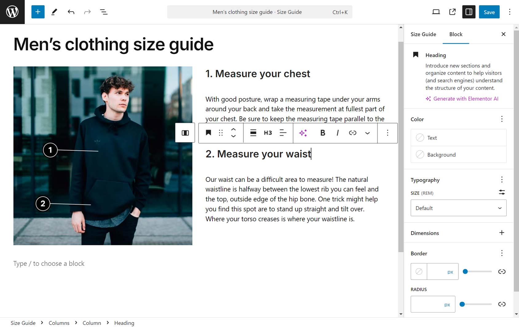 Size Guide Editor