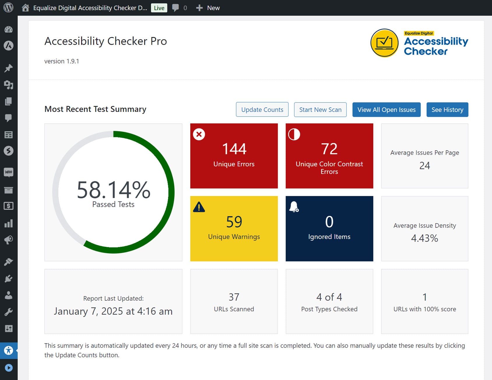 WordPress Accessibility Checker Plugin Dashboard