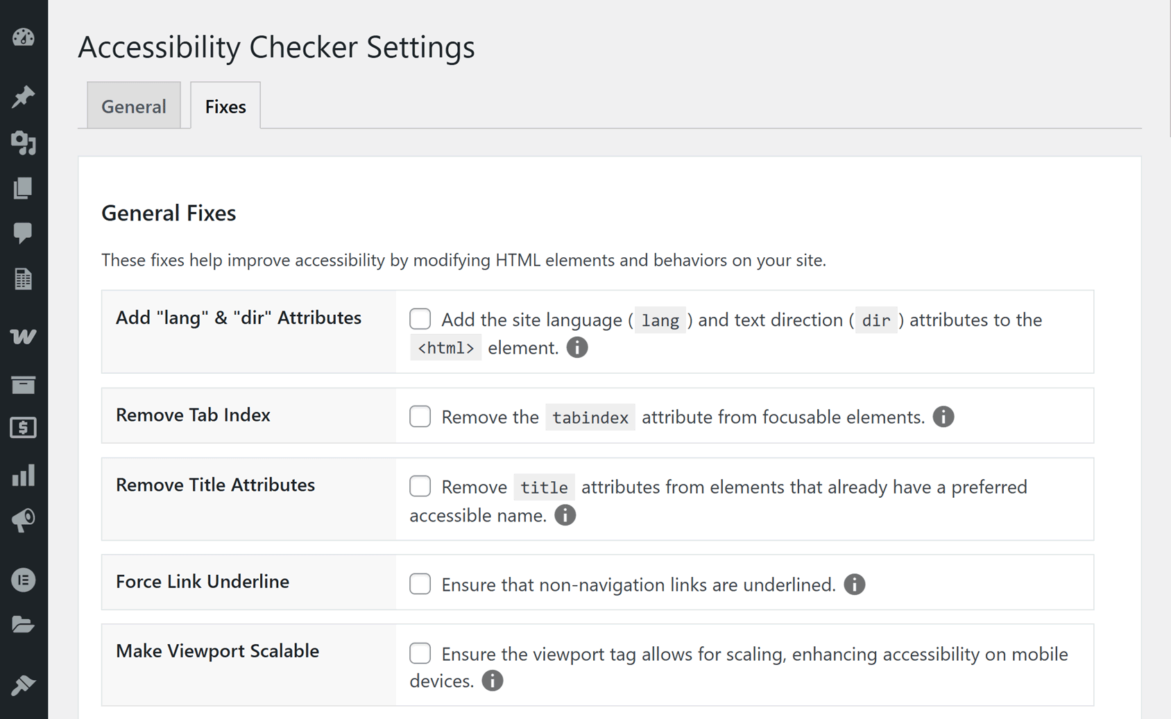 Example of a WordPress accessibility checker plugin