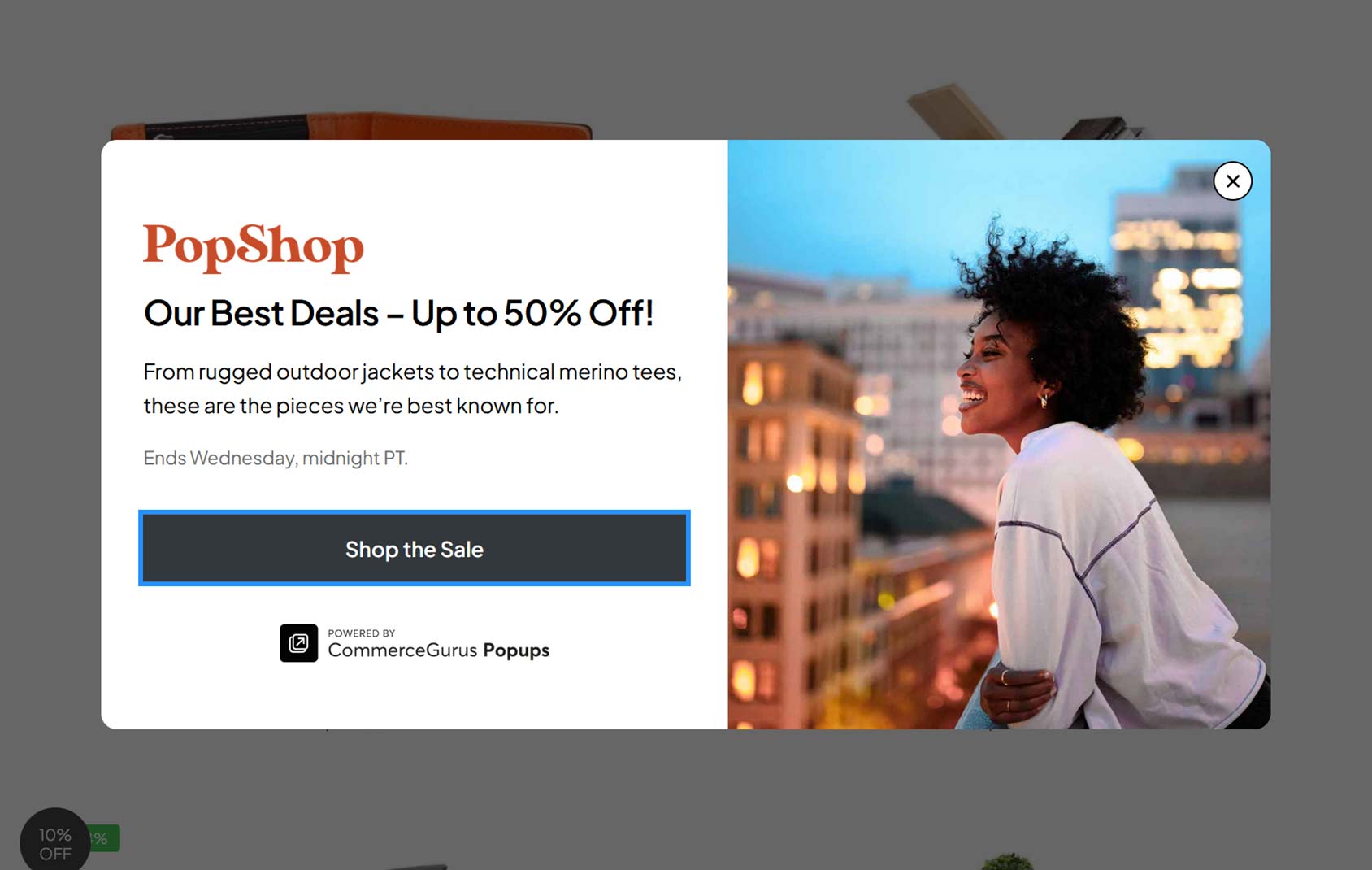 Example of a modal popup window.